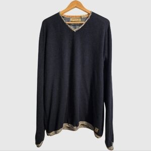 Zenfari Sweater Men's Medium Navy Pullover Rolled Neck & Hem Light Alpaca Wool